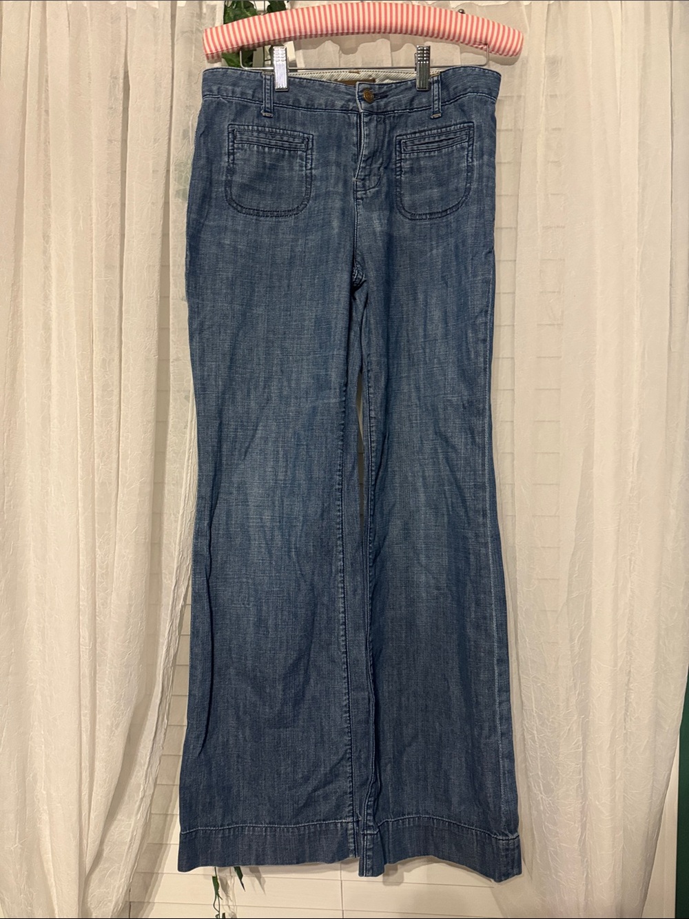 GAP Medium Blue Wide-Leg Jeans with Front Patch Pockets
